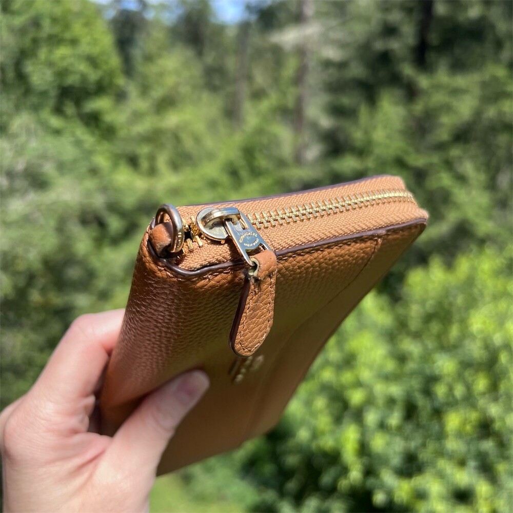 COACH Long Zip-Around Wallet Pebble Leather BROWN with GOLD Hardware AUTHENTIC - Picture 9 of 12